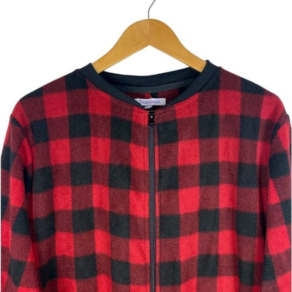 SLEEPYHEADS Men's Red Black Buffalo Check One Piece Pyjamas Loungewear US L - Picture 5 of 8